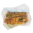thumbnail image 1 of Ambesonne Retro Place Mats Set of 4, Historic Italian Town, Standard Size, Orange White, 1 of 6