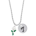 thumbnail image 1 of Delight Jewelry White Flower Silvertone Script Initial Disc - F - Charm Necklace, 20"+3", 1 of 4