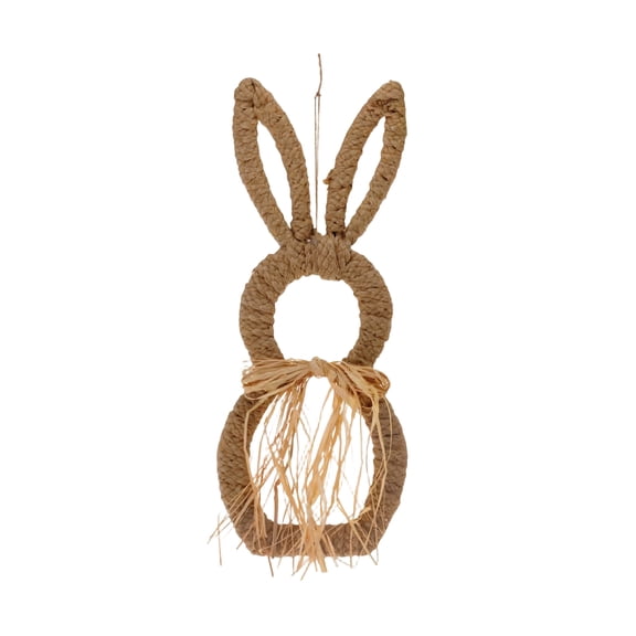 3D Easter Bunny Wreath, Artificial Bunny Shaped Door Decor with Straw Bow, Perfect for Easter Home Decorations, Spring Holiday, Front Door & Wall Display