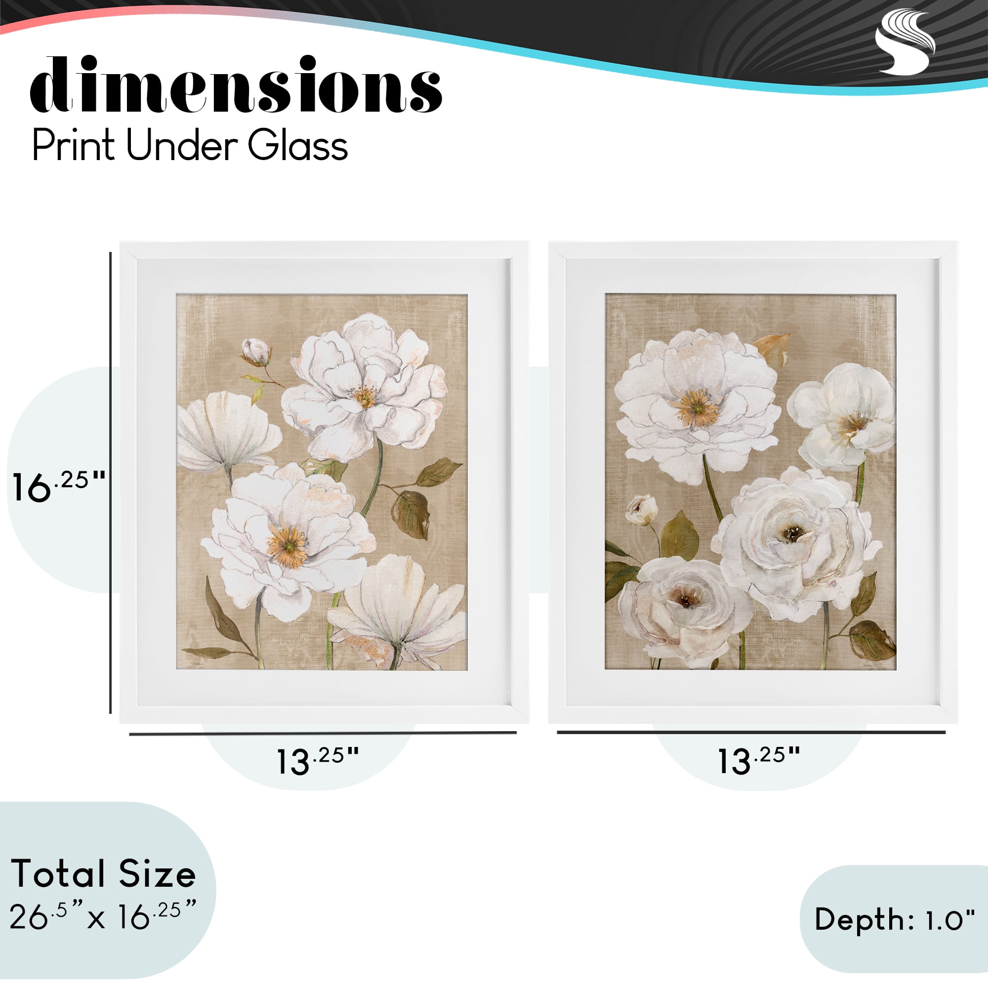 Stupell Industries White Blooms over Neutral 2 Piece White Framed Print Under Glass Set, design by Carol Robinson