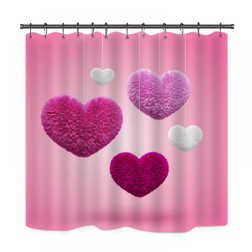 Details about   Love Heart Shower Curtain  Polyester Waterproof Bath Curtain  Bathroom Mat Set
