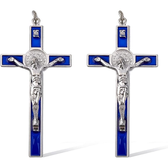 2Pcs 10.6x5.35cm Small Alloy Wall Enamel Crucifix Saint Benedict Wall Crosses Jesus Christ Crucifix Catholic Christian Decor Easter Gifts