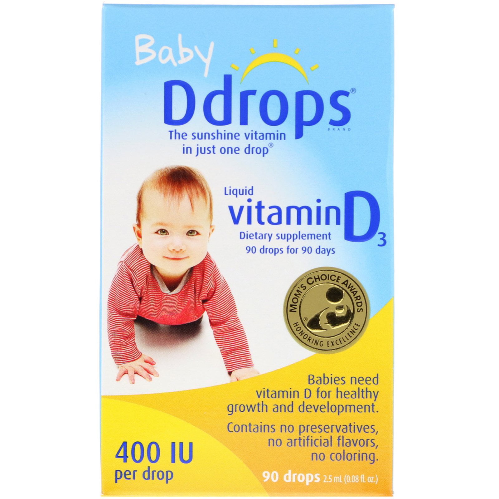 Ddrops Baby Liquid Vitamin D3 400 Iu 0 08 Fl Oz 2 5 Ml 90 Drops Walmartcom