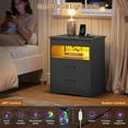 thumbnail image 2 of Set of 2 Nightstand with 2 Storage Drawers and Charging Station, Modern Night Stand Bedside Table with LED Lights and Sliding Desktop, Large End Side Table for Bedroom Living Room, Black, 2 of 11