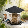 thumbnail image 2 of Bird Feeder for Outdoor Hanging, Clear Hexagon Plastic Seed Feeder with Rainproof Roof & Multi Perch Tray, Weather Resistant Hanging Bird Food Dispenser for Yard Garden Patio Backyard, 2 of 6