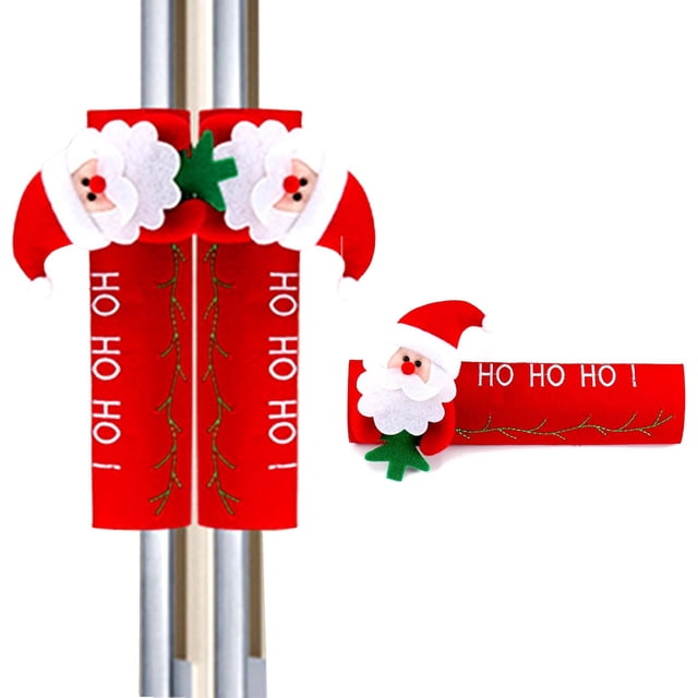Lopsity 2 Pieces Christmas Refrigerator Door Handle Cover Kitchen Appliance Covers Fridge Microwave Oven Dishwasher Refrigerator Door Handle Covers Protector Christmas Decorations (Red)