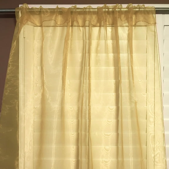 Sheer Tinted Organza Solid Single Curtain Panel 58 Inch Wide Gold