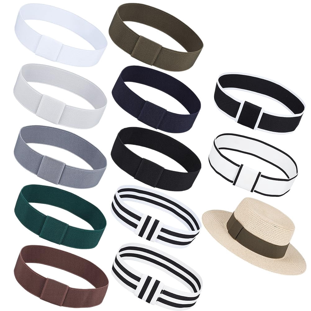 12 Colors Stretchable Hat Band Ribbon 12pcs Elastic Hat Band 