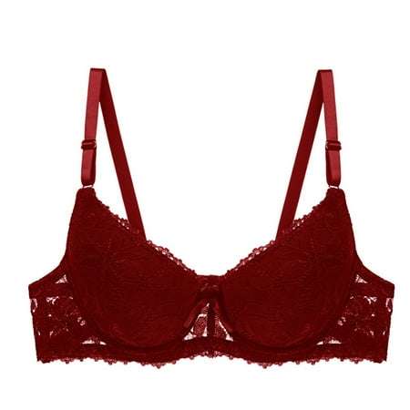 Aobny Womens Bras Red Sheer Push Up Underwire Lace S-XL Lounge Bras for Women XL