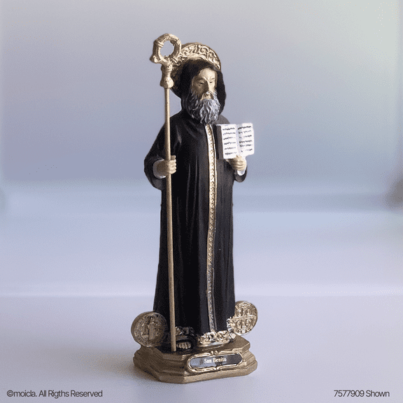 Saint Benedict Resin Statue - 9 in. tall Catholic Figurine