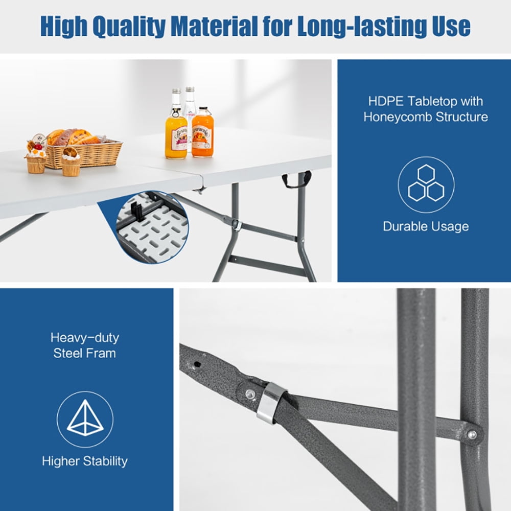 Aimee Lii Portable Folding Camping Table with Carrying Handle for Picnic, Picnic Camping Table for Family, White Aimee Lii Portable Folding Camping Table with Carrying Handle for Picnic, Picnic Camping Table for Family, White