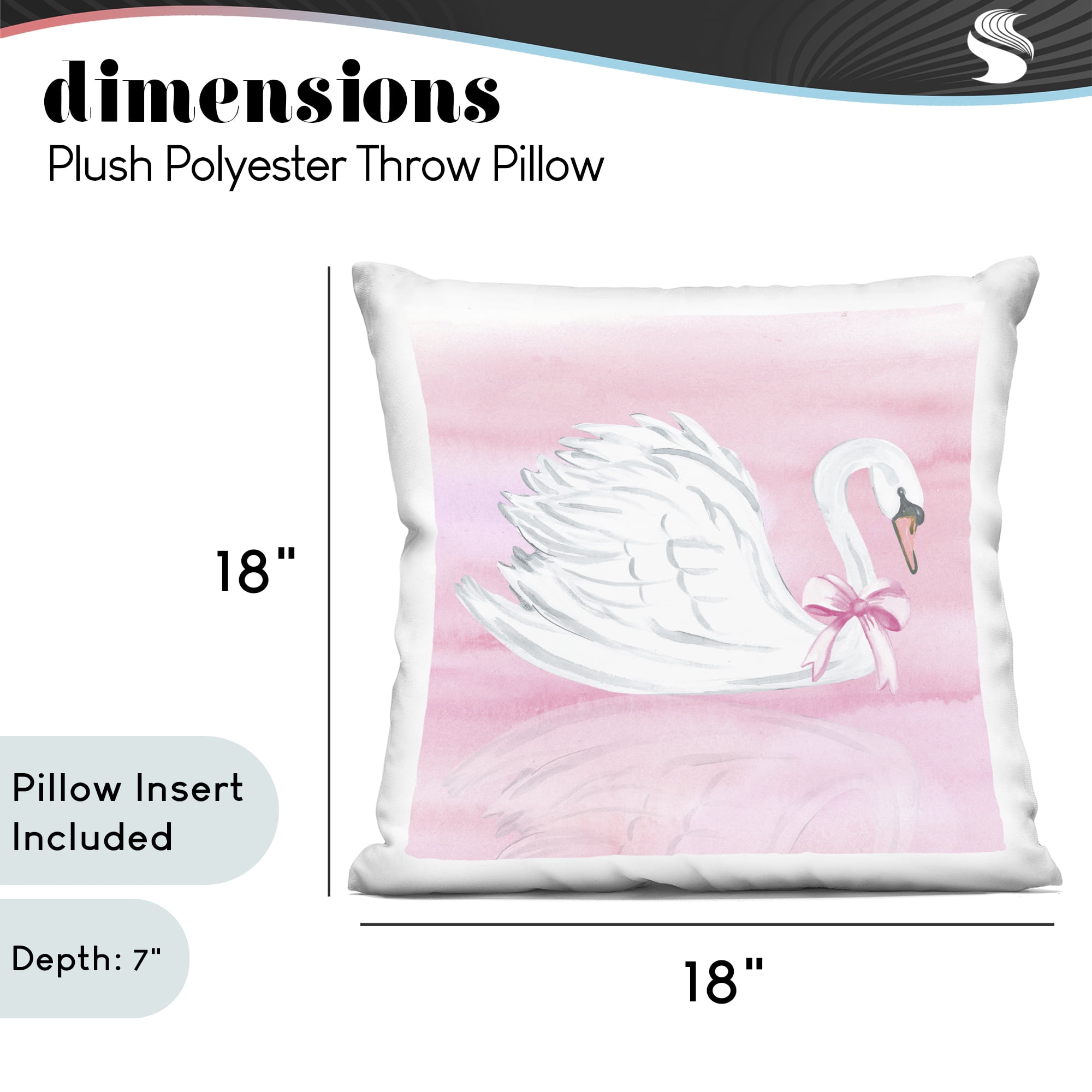 Stupell Industries Pink Bow Swan Decorative Printed Throw Pillow, design by Corinne Haig, 18 x 7 x 18