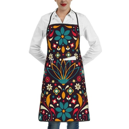 

Gaeub Colorful Mexican2 Kitchen Cooking Aprons Adjustable Bib Apron Waterdrop and Oil Resistant Kitchen Chef Apron for Women Men
