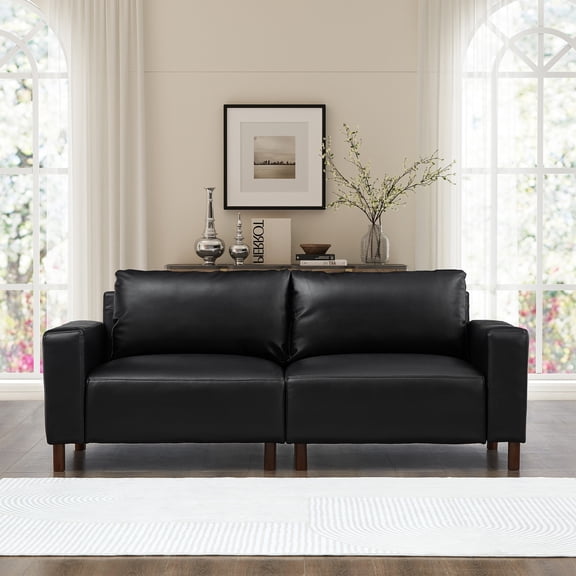 78.5" Big Loveseat for Living Room, Apartment, Upholstered Breathable Faux Leather PU Couch, Loveseat (Black)