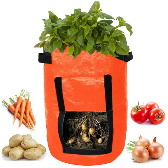 Potato Planter Bag | PE Cloth Gardening Grow Container | 34x35cm | Breathable Window & Handles | Drainage Holes | Reusable Thicken Plant Pot | Vegetable Grower | Easy Move – 1pc