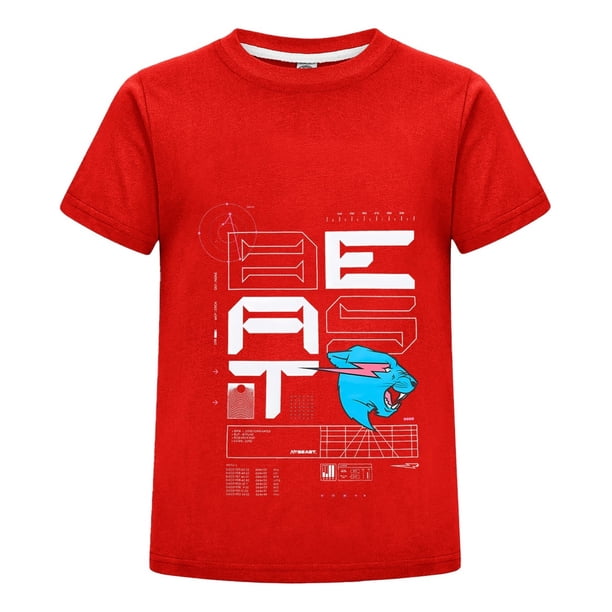 Camiseta Infantil MrBeast Estilo Juvenil Azul Niño Niña Algodón Playera Casual Moda Verano Estampado Pantera Ropa Fans Regalo