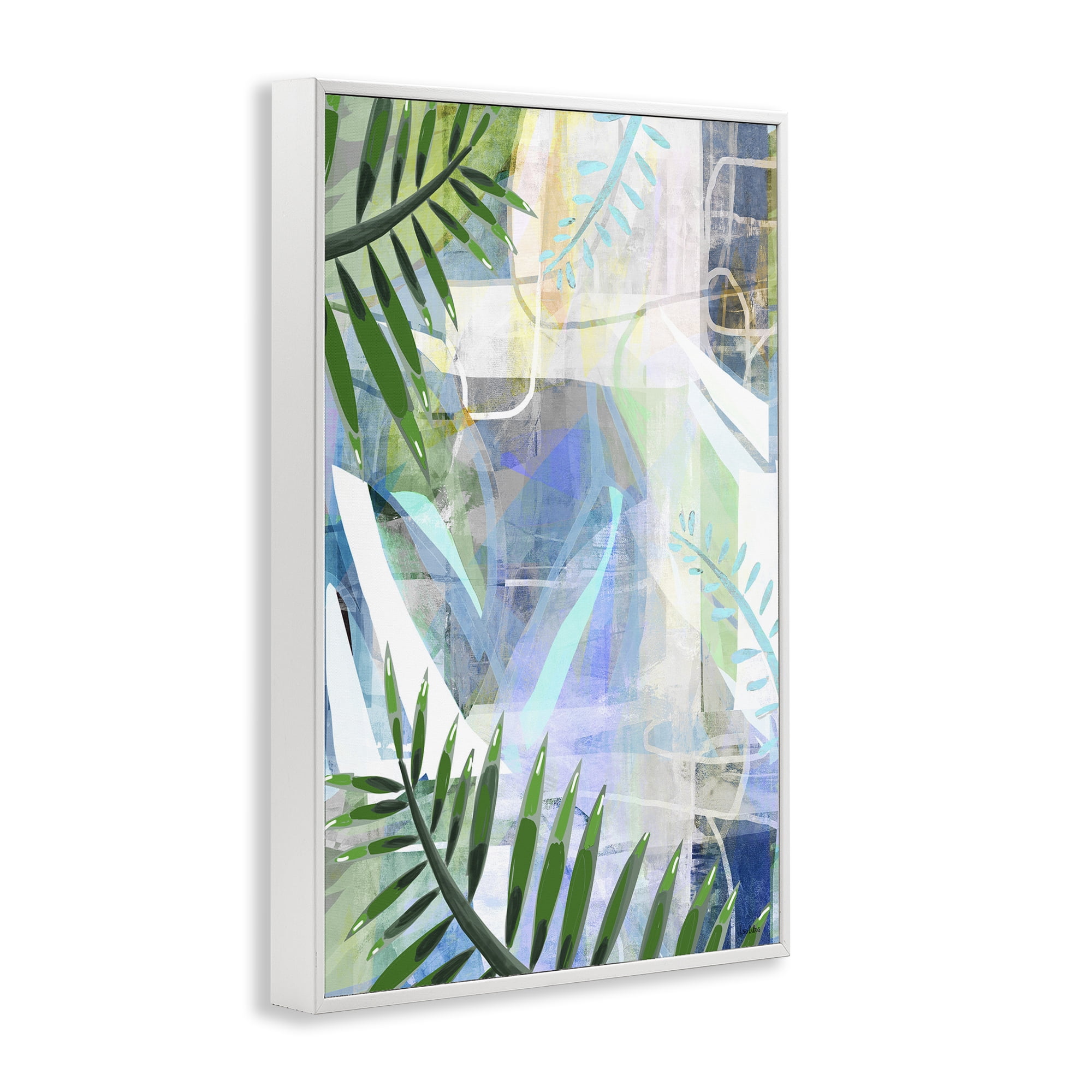 Stupell Industries Geometric Tropical Leaves Coastal Painting White Framed Art Print Wall Art, 12 x 18