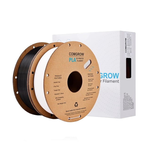 Filamento para impresora 3D Comgrow PLA de 1,75 mm, bobina de 1 kg, color blanco y negro