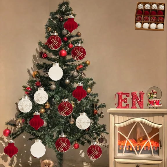 HongHeng 16Pcs Christmas Tree Hanging Ball, Dazzling Christmas Ball Ornaments,Velvet Christmas Ball Ornaments for Christmas Tree Decorations Hanging Ball for Holiday Party Decoration