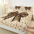 thumbnail image 3 of Homewish Cartoon Bow Knot Full Size Sheets,Leopard Print Bowtie Bed Sheets,Brown Black Sheet Sets For Kids,Breathable Home Decor,4-Piece, 3 of 7