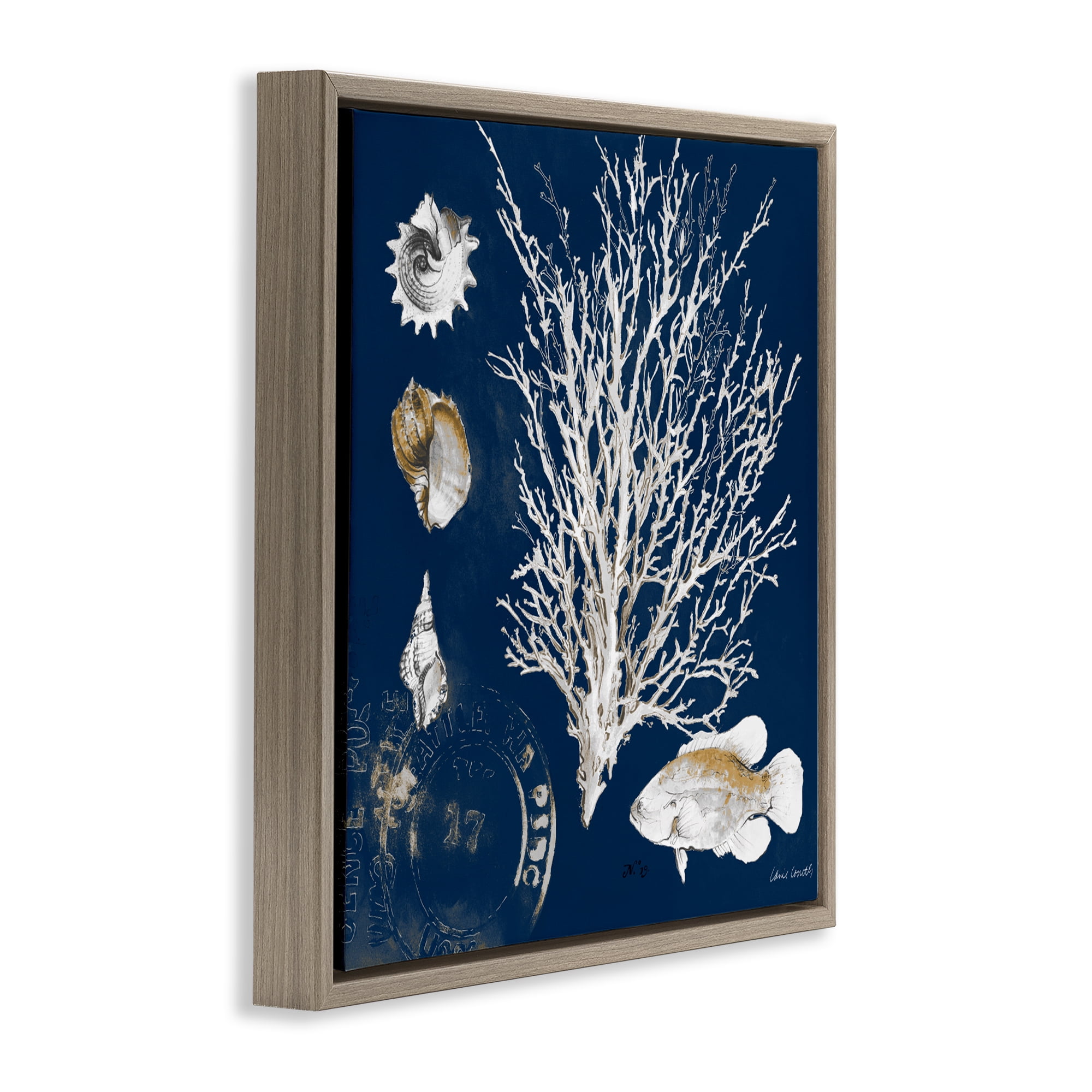 Stupell Industries Coral Medley on Navy Brown Framed Floater Canvas Wall Art, design by Lanie Loreth
