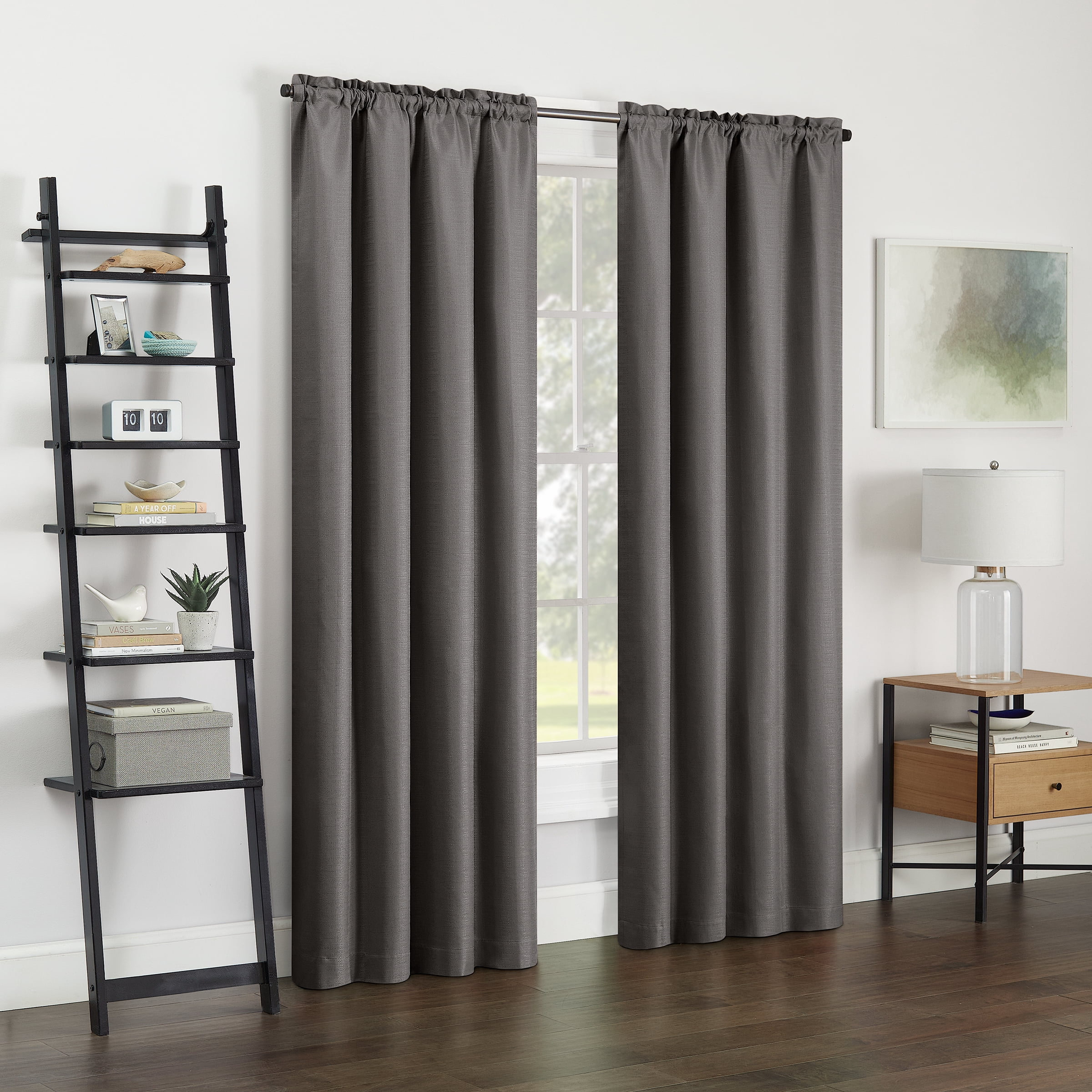Eclipse Samara Solid Blackout Curtains, Single Curtain Panel, 84 Inch Long Blackout Curtains, 42" W x 84" L, Pewter
