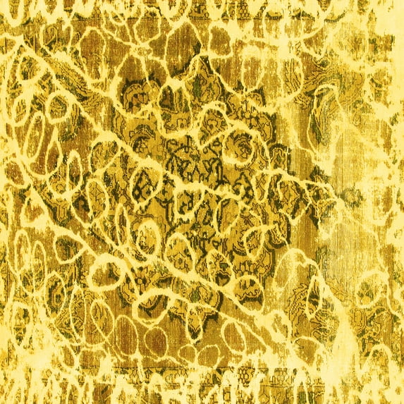 Ahgly Company Machine Washable Indoor Square Abstract Yellow Modern Area Rugs, 7' Square