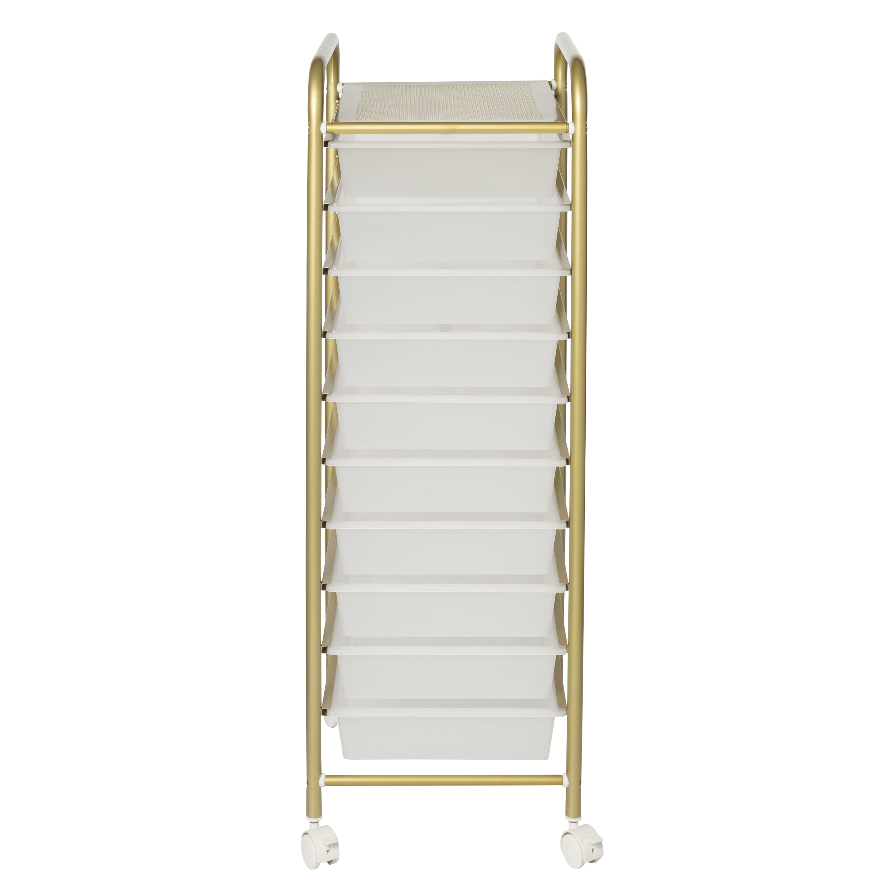 Honey-Can-Do Plastic and Steel 10-Drawer Rolling Storage Cart with 1 Shelf, Clear/Gold
