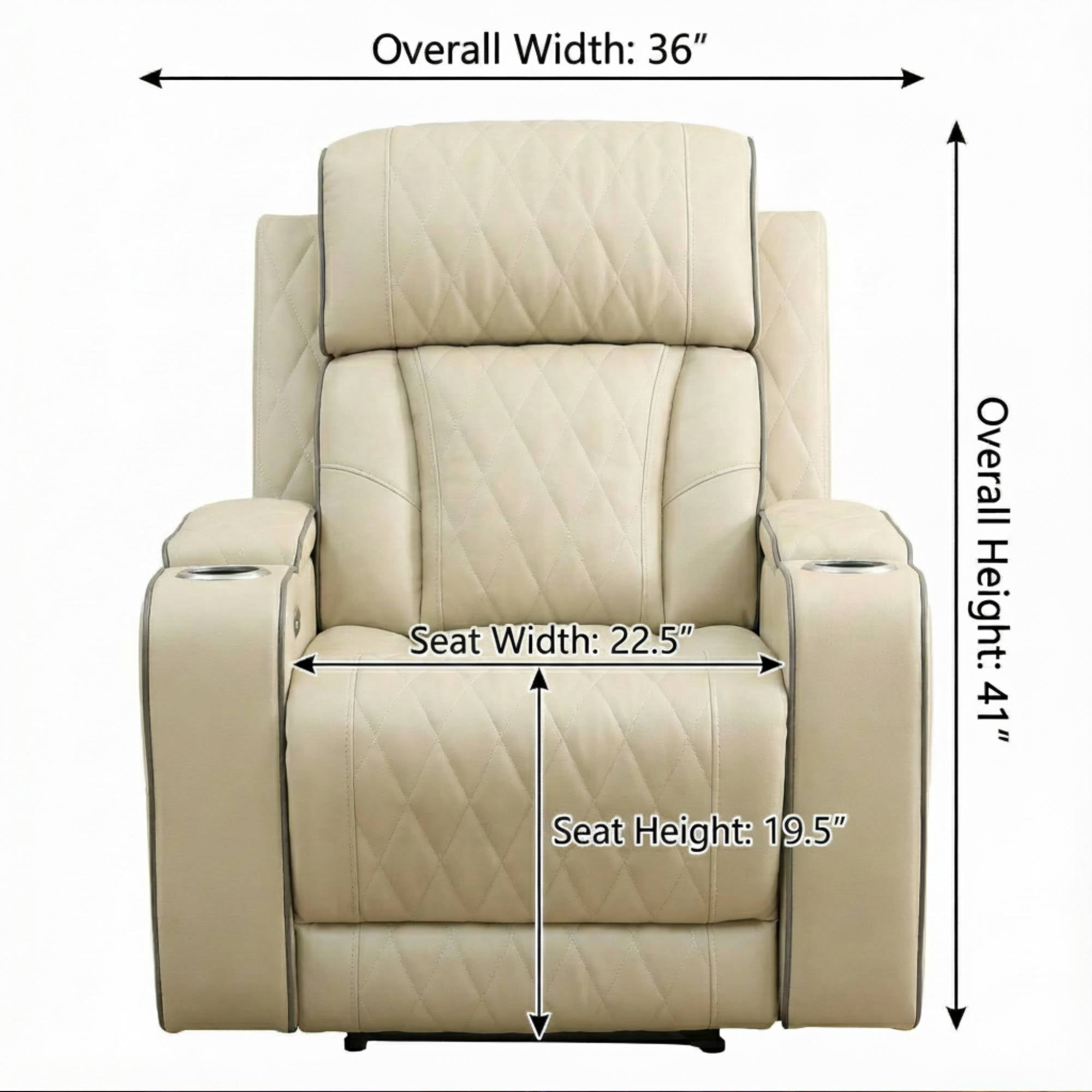 Power Recliner Chair Set, Leather Recliner Sofa Couch, Adjustable Power Reclining Sofa Chair for Living Room, Beige