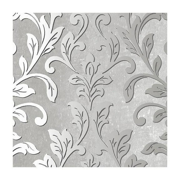 Concord Wallcoverings Textured Wallpaper Damask Featuring Leaves Vines, Gray, 21 In x 33 Ft (56 sq. ft), TX34843
