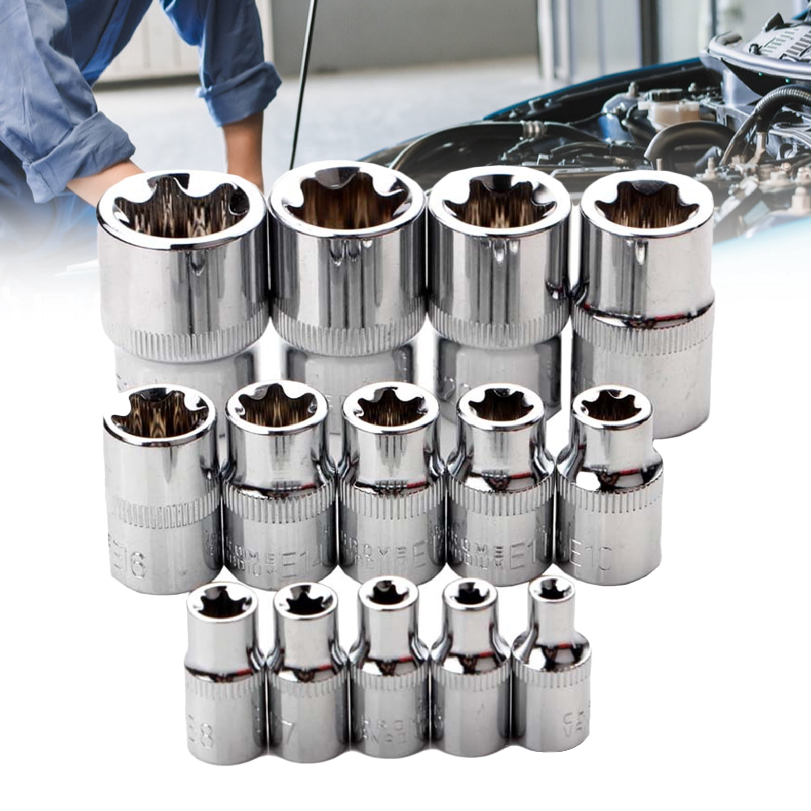 SPRING PARK 14Pcs External Torque Star Socket Set Drive Inverted Hexagonal Torx Impact Repair Tool Hand Tool Suit