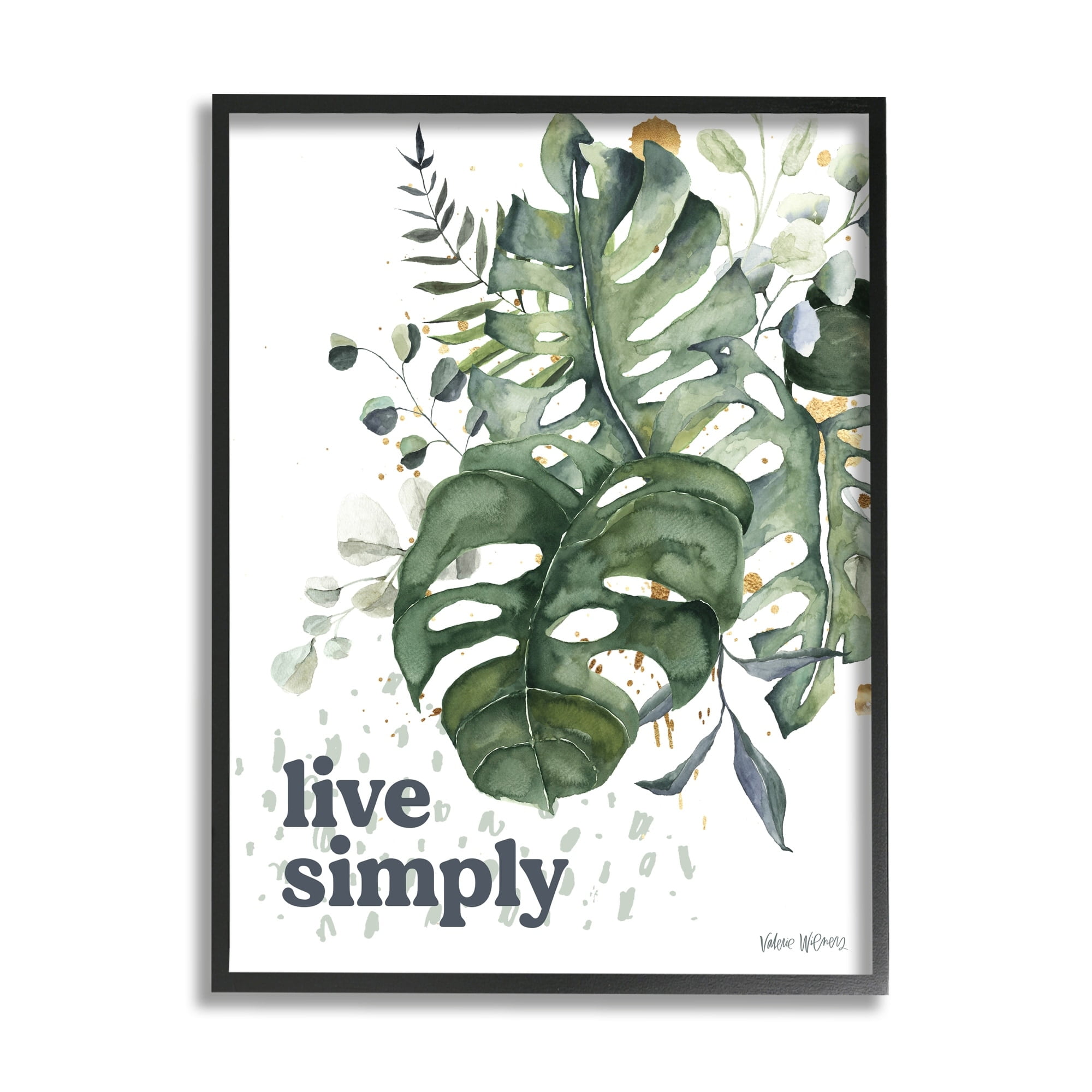 Stupell Industries Live Simply Text Lush Green Monstera Plant Leaves , 11 x 14, Design by Valerie Wieners