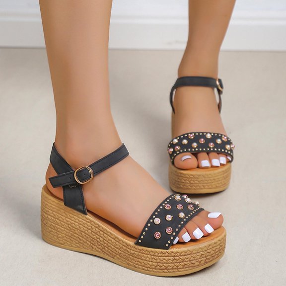 Floenr Womens Sandals Flip Flops for Women,Summer New Fish Mouth Retro Wedge Heel Platform Sandals Women's Roman Shoes