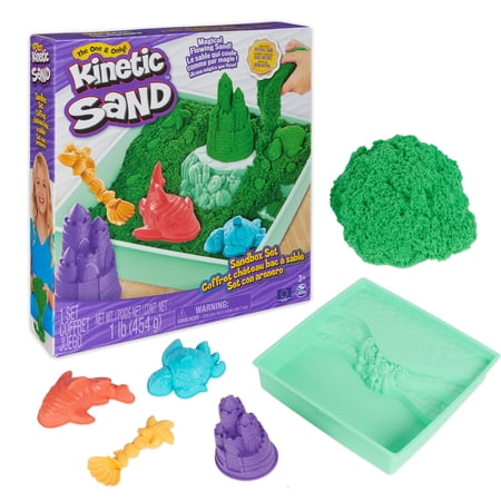 Kinetic Sand Sandbox Set with Green Sand, Tools & Storage