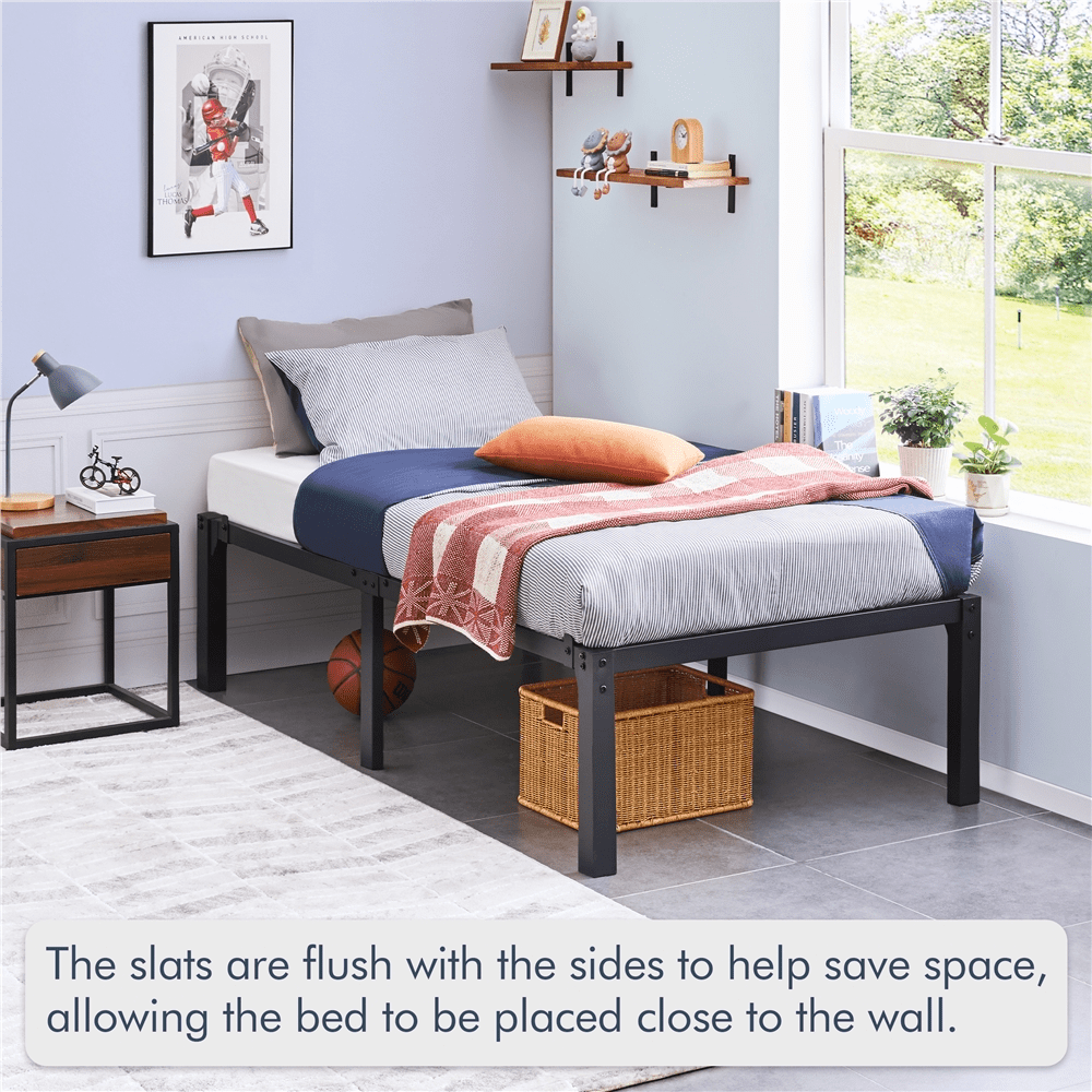 Fullfurnique Metal Platform Bed Frame with Heavy Duty Steel Slat Support, Twin, Black