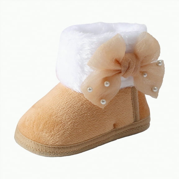 CAICJ98 Baby Boy Girl Boots Newborn Shoes Winter Snow Bowknot Anti-Slip Soft Sole Warm Prewalker Baby Boy Girl Winter Boots Khaki,5(Infant)