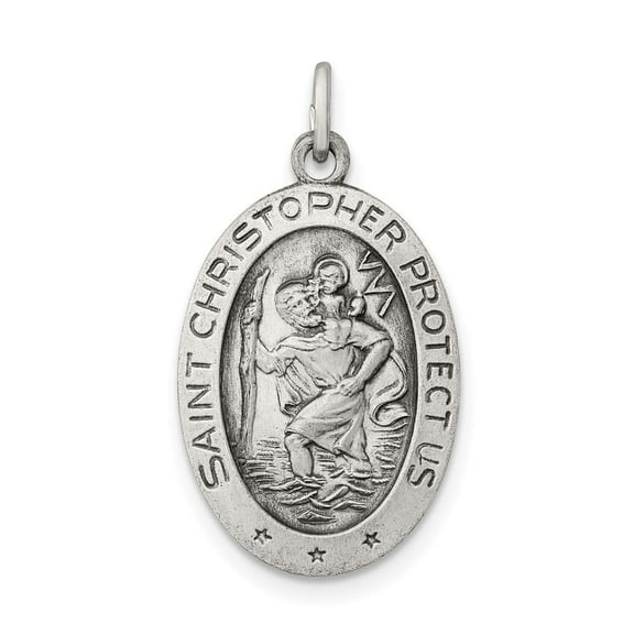 Auriga Fine Jewelry Sterling Silver Antiqued St. Christopher Medal for Women Length - 25mm, W - 12mm