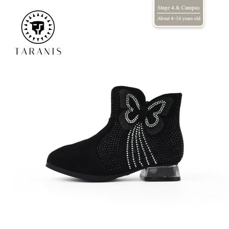 

TARANIS Girls Pointed Toe Chunky Heel Boots 3D Butterfly Design Velvet Inner High Top Shoes For Winter Uniform Princess Dress Shoes Christmas Gifts Discount