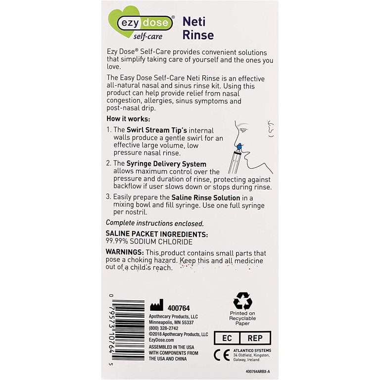 Ezy Dose® Sinus and Allergy Relief Syringe  Include 10 Saline Packets –  Apothecary Products