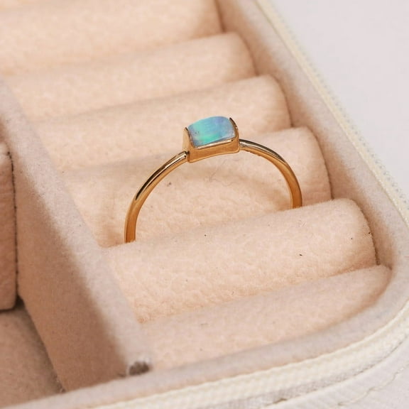 Baguette Cut Opal Solitaire Ring,925 Sterlinng Silver Ring, Daily Wear Ring Jewelry Light Weigh Ring Anniversary Ring, Bezel Setting Ring