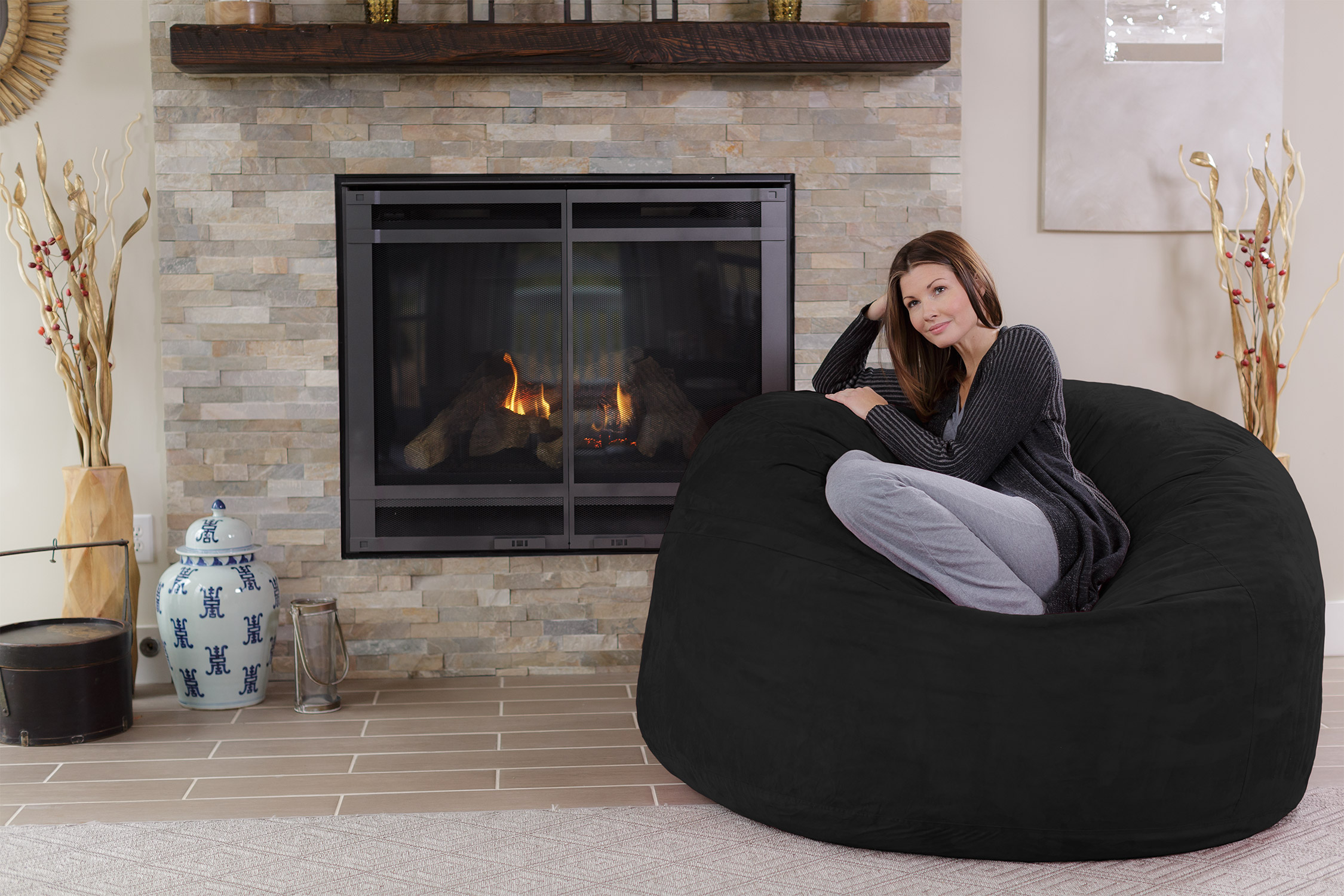 Chill Sack Bean Bag Chair, Memory Foam Lounger with Microsuede Cover, Kids, Adults, 5 ft, Black - image 4 of 5