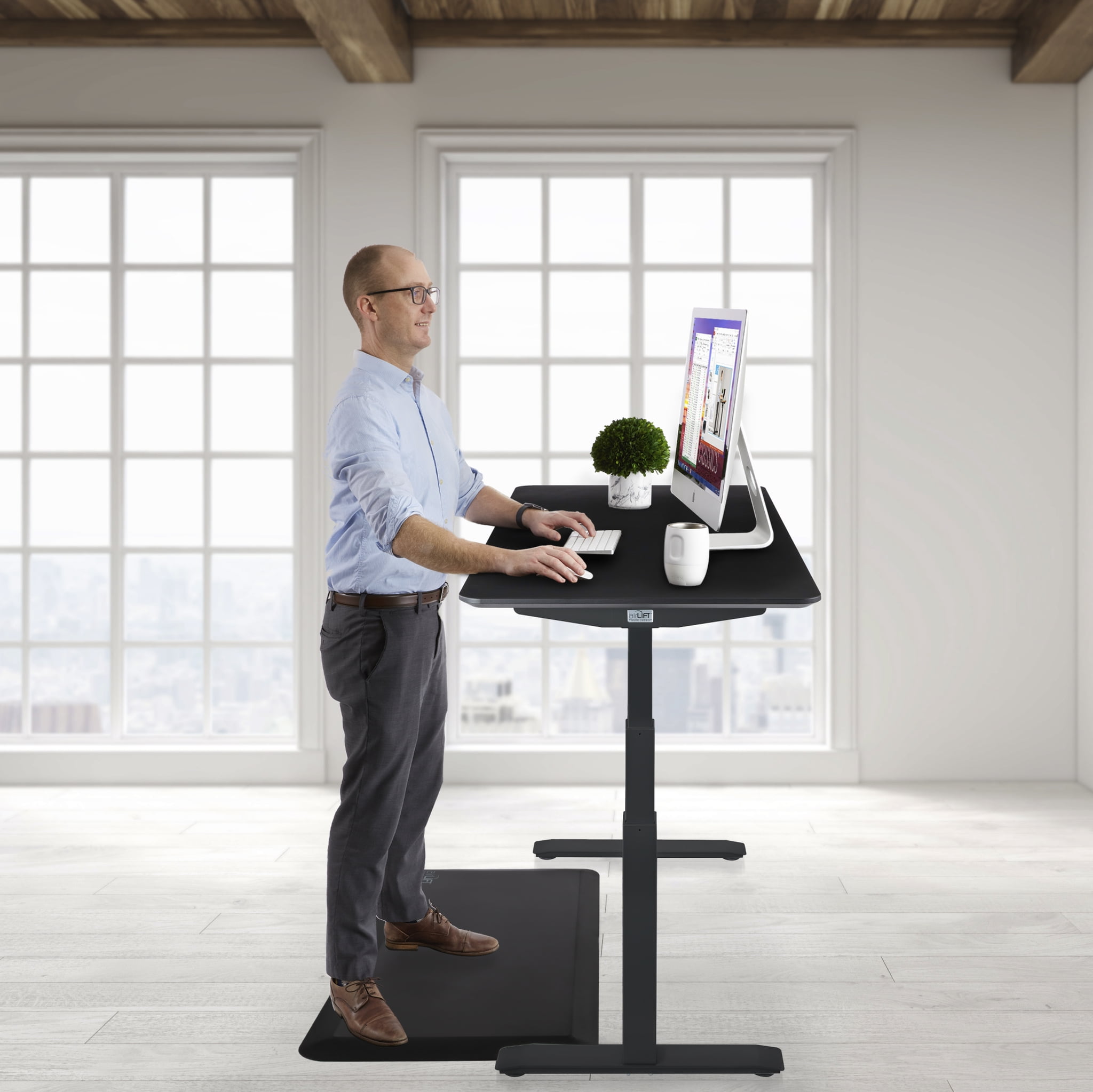 Seville Classics AIRLIFT S3 Electric Height-Adjustable Standing Desk with Ergo Table Top with Beveled Bottom Edges, 54" x 30"