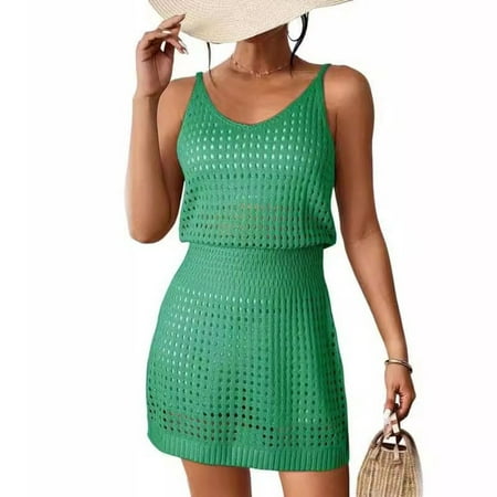 SWSMCLT Women s Above Knee Bikini Cover Up Pull On Coverup Dress Cami Cover Up Casual Cool Curvy Cable Knit Green X-Large