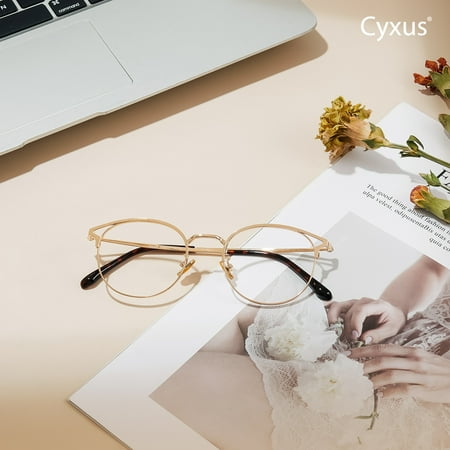 Cyxus Blue Light Glasses for Women Cat Eye Wire Frame UV Blocking Computer Glasses Clear Lens Metal Eyewear Ultra Light Relieve Digital Screen Eye Strain Headache（Gold）