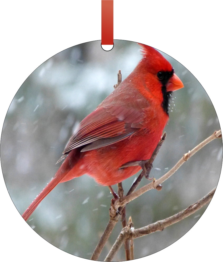 Ornament Cardinal - Red Cardinal Bird in the Snow - Round Shaped Flat