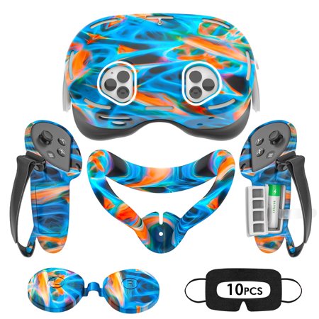 Rechale VR Silicone Case for Meta Quest 3S Edition Design Upgraded Accessories for Oculus Quest 3s Face Cover Controller Grips Shell Cover Lens Cover Disposable Eye Cover(Aurora Blue)