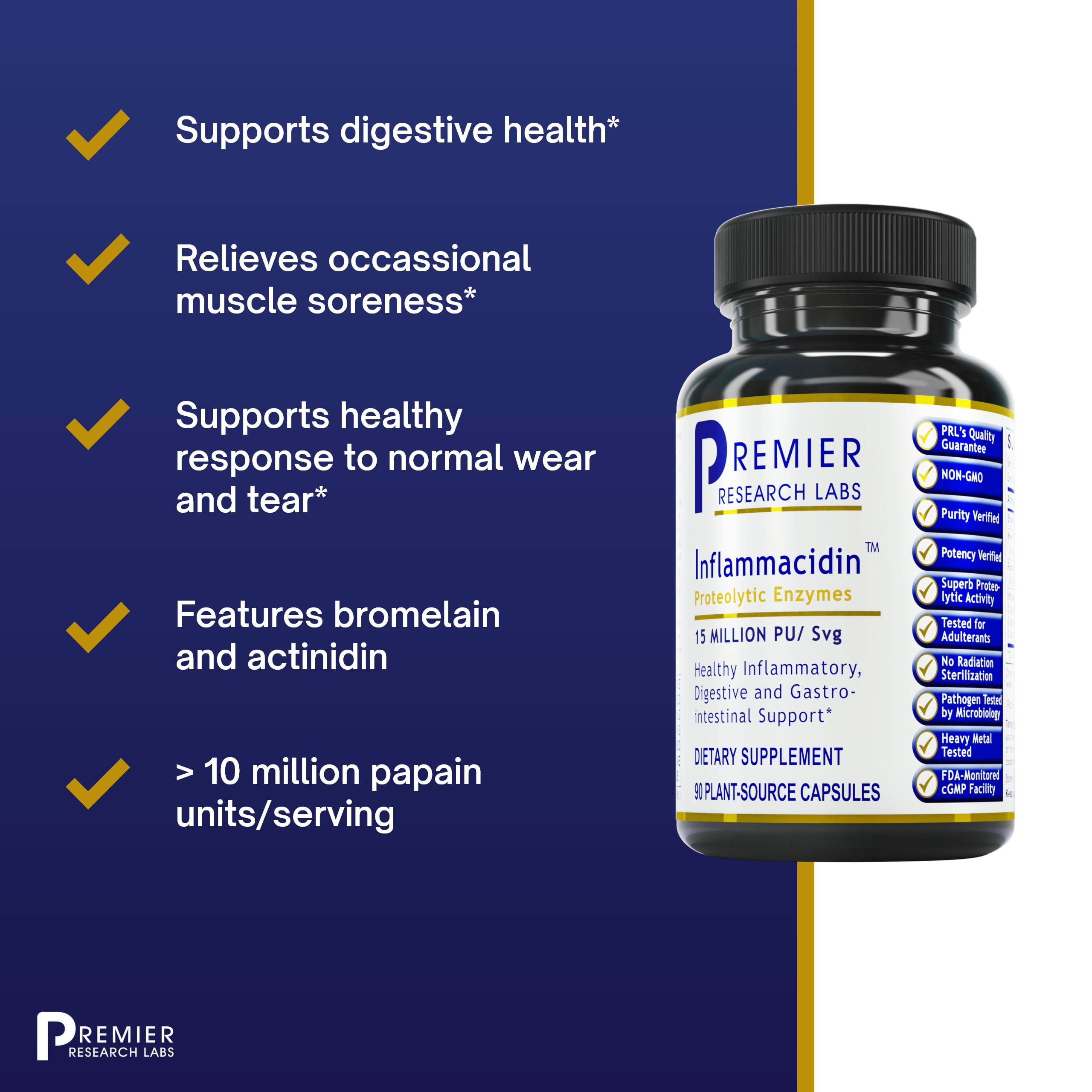 Premier Research Labs Inflammacidin - Supports GI & Digestive Health* - Enzymes for Digestion - Vegan & Organic Ingredients - 90 Plant-Source Capsules