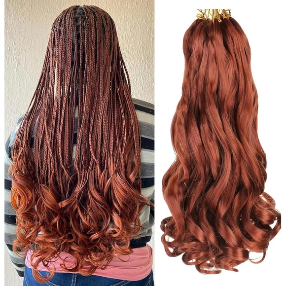 shiyou-6Packs French Curl Braiding Hair 16 Inch Copper Red French Curly Braiding Hair Pre Stretched Spanish Ginger French Curls Braids Loose Wavy Synthetic Extensions for Women(350#)