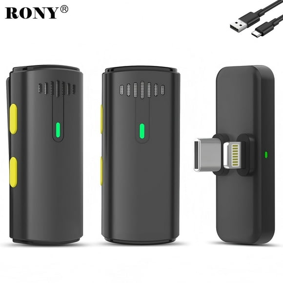 RONY 2-in-1 Wireless Lavalier Microphone for iPhone iPad Android, Plug-Play Lapel Mics with Noise Reduction for Streaming Video Recording Vloging Interview