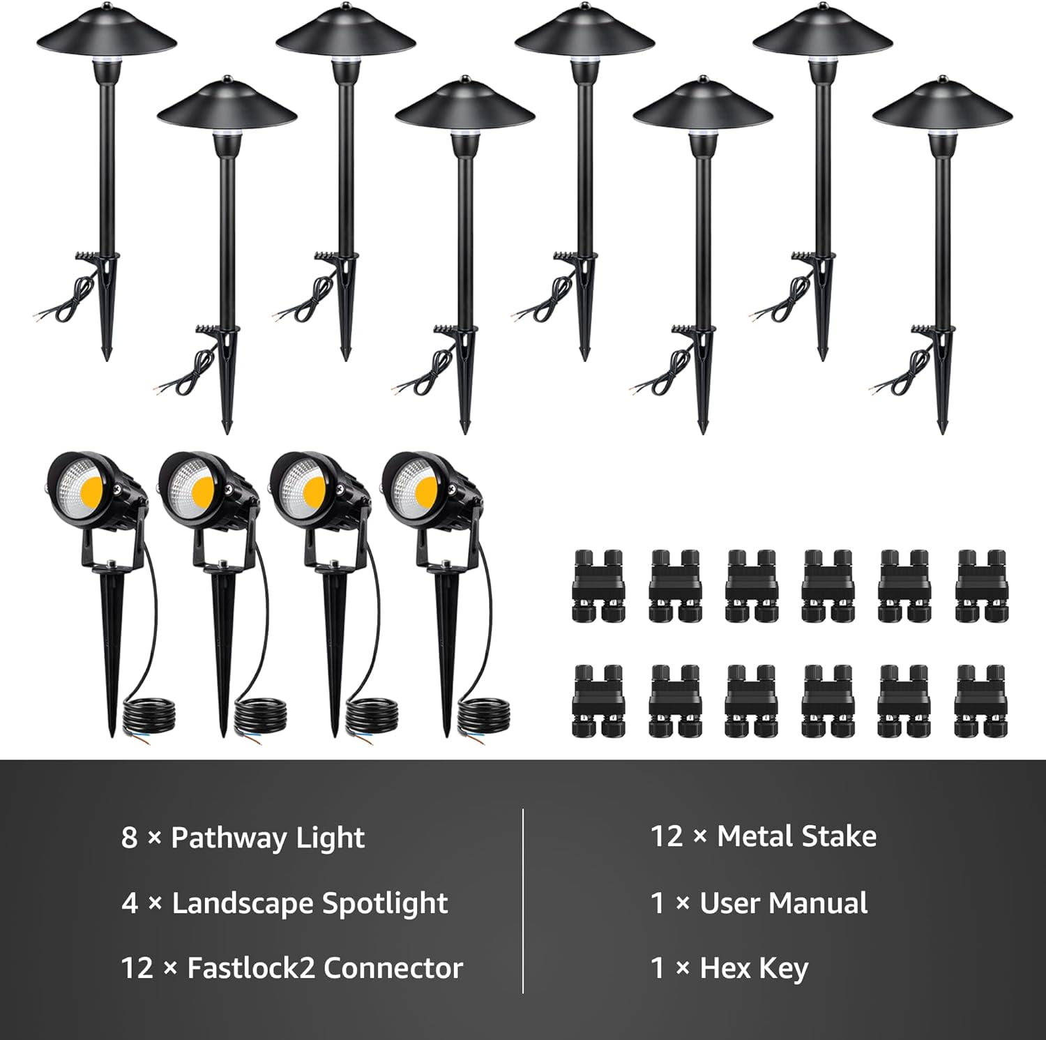 SUNVIE LED Landscape Lighting Low Voltage Pathway Lights 12V Aluminum Light Kits with Stake Waterproof for Walkway Yard Patio Decor, 12 pack